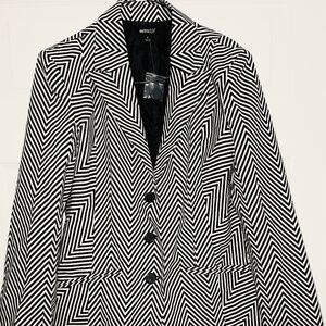 Metrostyle Black and White ZigZag Chevron Pattern Jacket Blazer Retro Vintage